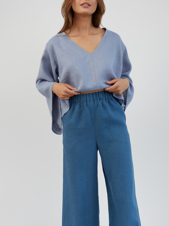 Image 2 of Linen Palazzo Wide Leg Pants in Sea Blue ARVEN from Love and Confuse | Handmade Linen Clothing for Women