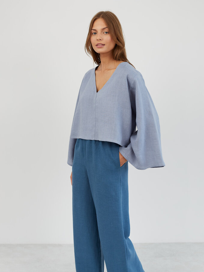 Image 3 of Linen Palazzo Wide Leg Pants in Sea Blue ARVEN from Love and Confuse | Handmade Linen Clothing for Women