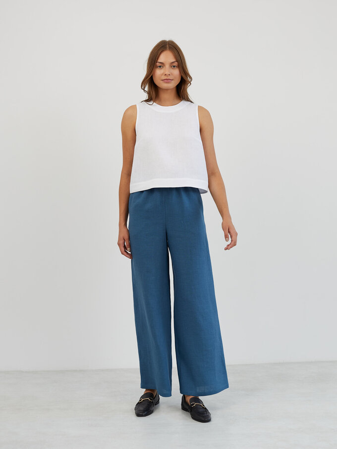 Image 4 of Linen Palazzo Wide Leg Pants in Sea Blue ARVEN from Love and Confuse | Handmade Linen Clothing for Women