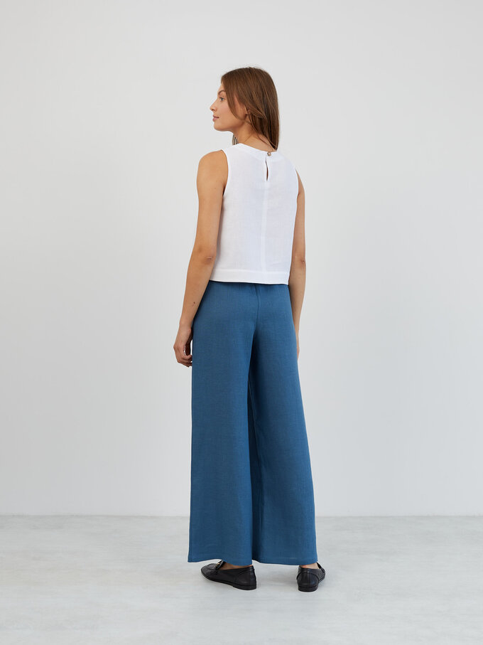 Image 5 of Linen Palazzo Wide Leg Pants in Sea Blue ARVEN from Love and Confuse | Handmade Linen Clothing for Women