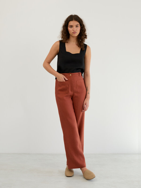 Image 1 of Linen Tailored Straight Leg Pants in Rust JOEL from Love and Confuse | Handmade Linen Clothing for Women