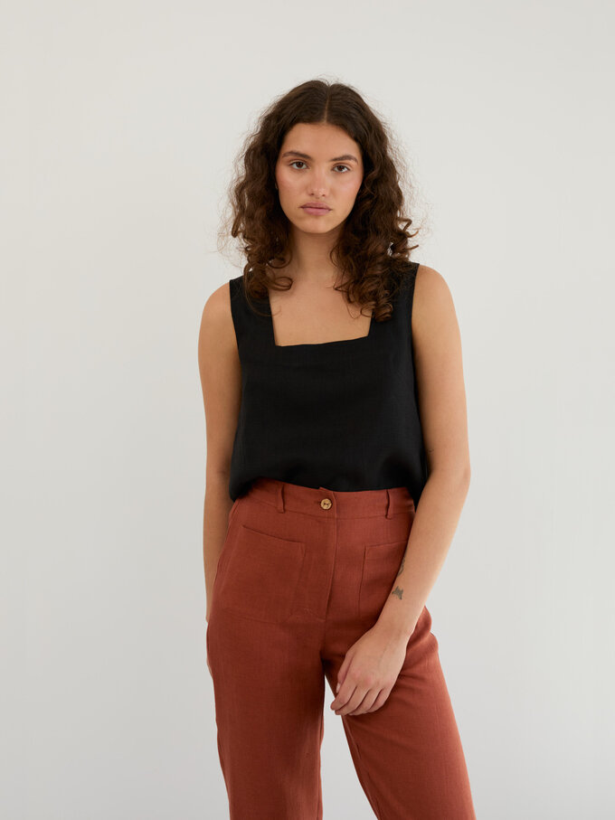 Image 2 of Linen Tailored Straight Leg Pants in Rust JOEL from Love and Confuse | Handmade Linen Clothing for Women