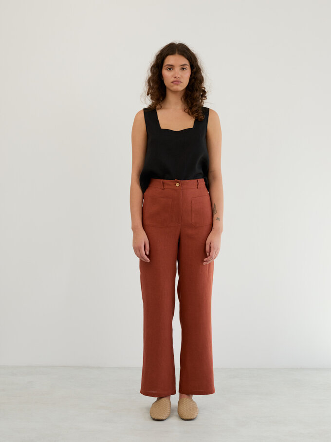 Image 3 of Linen Tailored Straight Leg Pants in Rust JOEL from Love and Confuse | Handmade Linen Clothing for Women