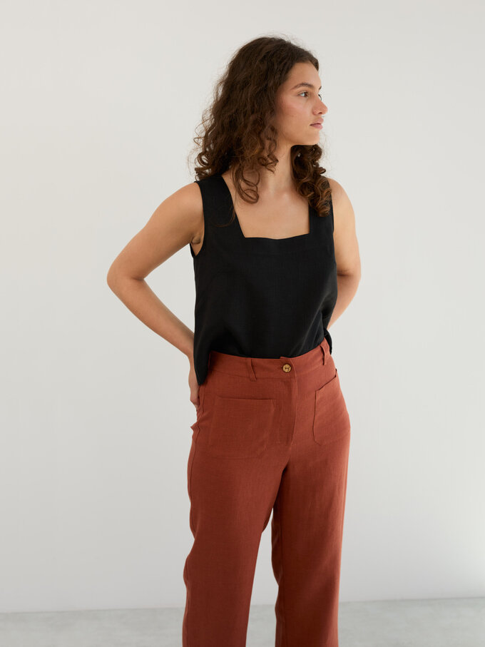 Image 4 of Linen Tailored Straight Leg Pants in Rust JOEL from Love and Confuse | Handmade Linen Clothing for Women