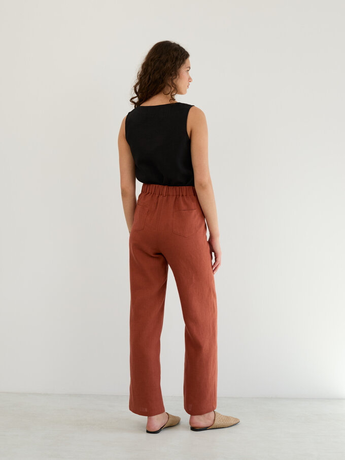 Image 5 of Linen Tailored Straight Leg Pants in Rust JOEL from Love and Confuse | Handmade Linen Clothing for Women