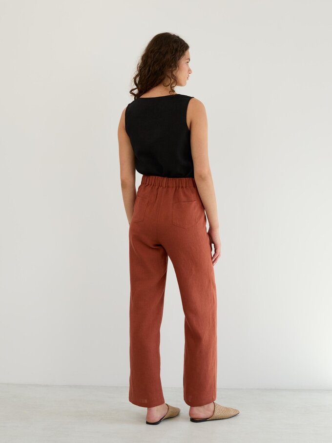 Image 6 of Linen Tailored Straight Leg Pants in Rust JOEL from Love and Confuse | Handmade Linen Clothing for Women