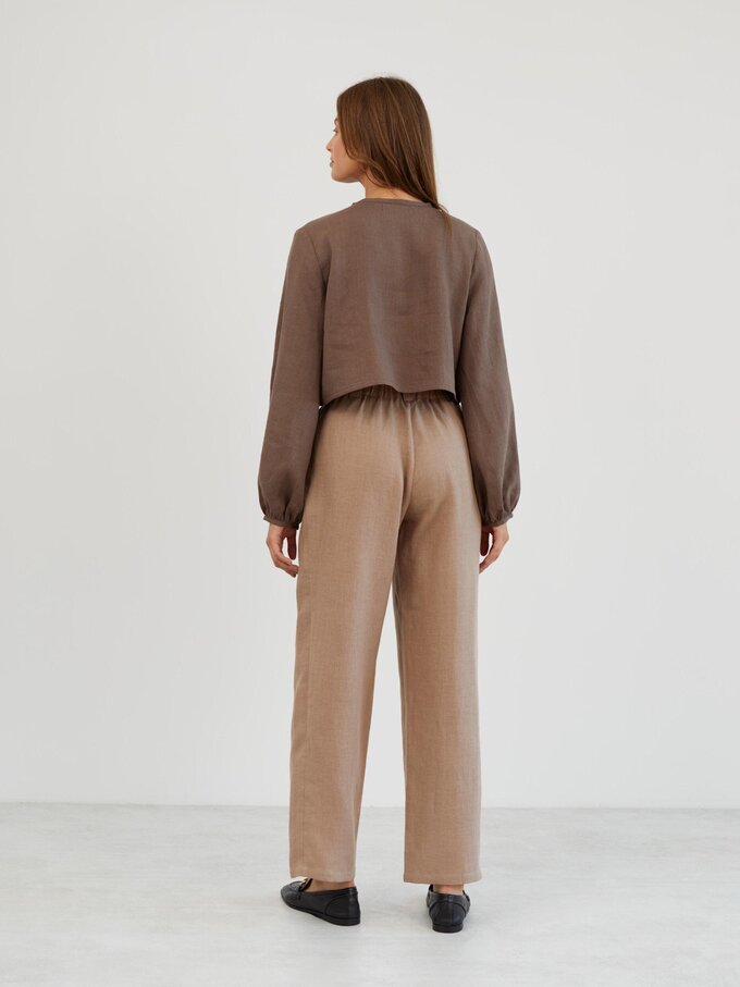 Image 5 of Linen Tailored Pleated Pants in Sand Brown JAMES from Love and Confuse | Handmade Linen Clothing for Women