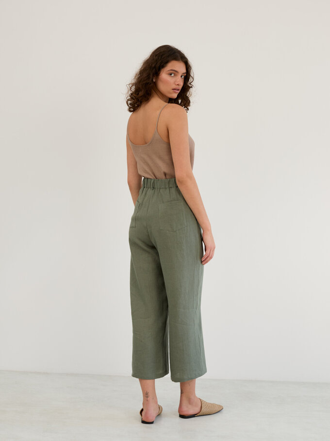 Image 6 of Linen Wide Leg Cropped Pants in Sage Green OCEAN from Love and Confuse | Handmade Linen Clothing for Women