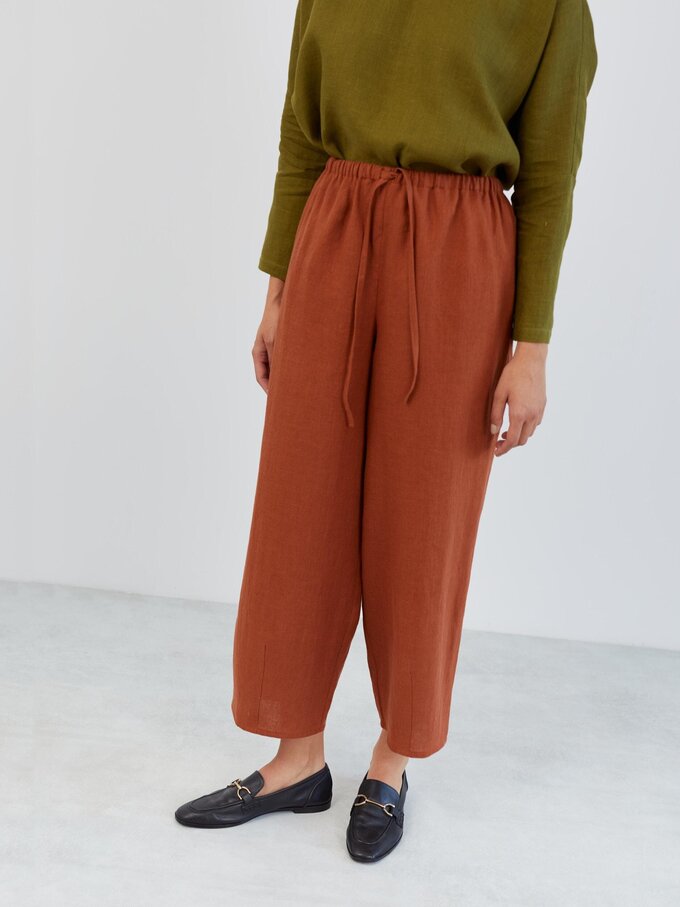 Image 1 of Wide Leg Linen Drawstring Pants in Rust DUKE from Love and Confuse | Handmade Linen Clothing for Women