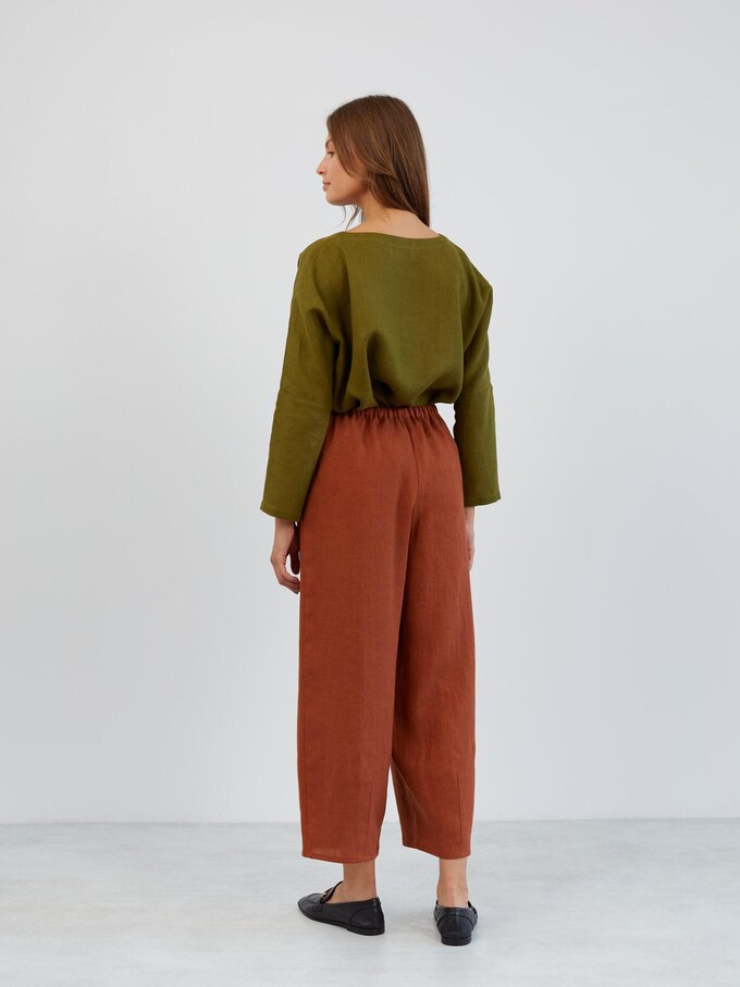 Image 6 of Wide Leg Linen Drawstring Pants in Rust DUKE from Love and Confuse | Handmade Linen Clothing for Women