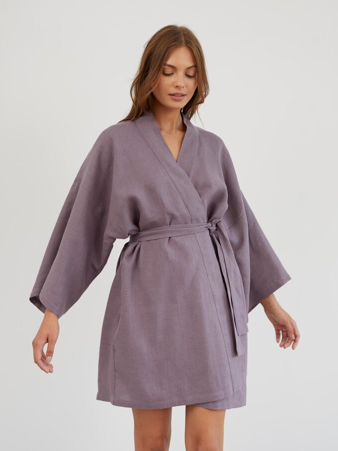 Image 3 of Linen Wrap Robe in Lavender Violet ATHENA from Love and Confuse | Handmade Linen Clothing for Women