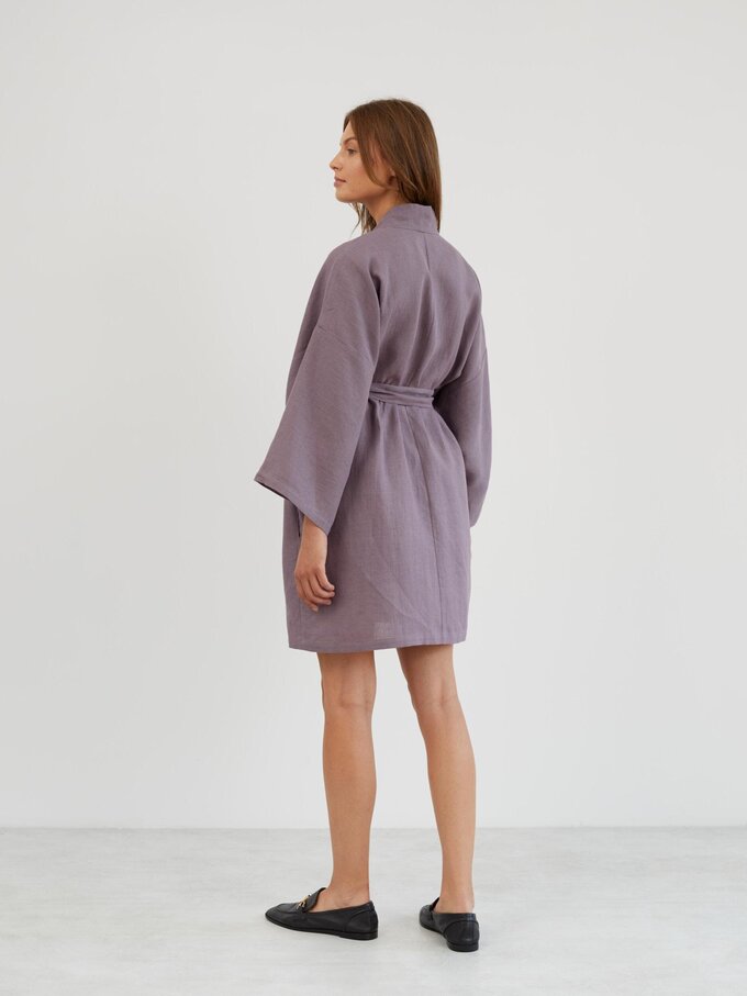 Image 5 of Linen Wrap Robe in Lavender Violet ATHENA from Love and Confuse | Handmade Linen Clothing for Women