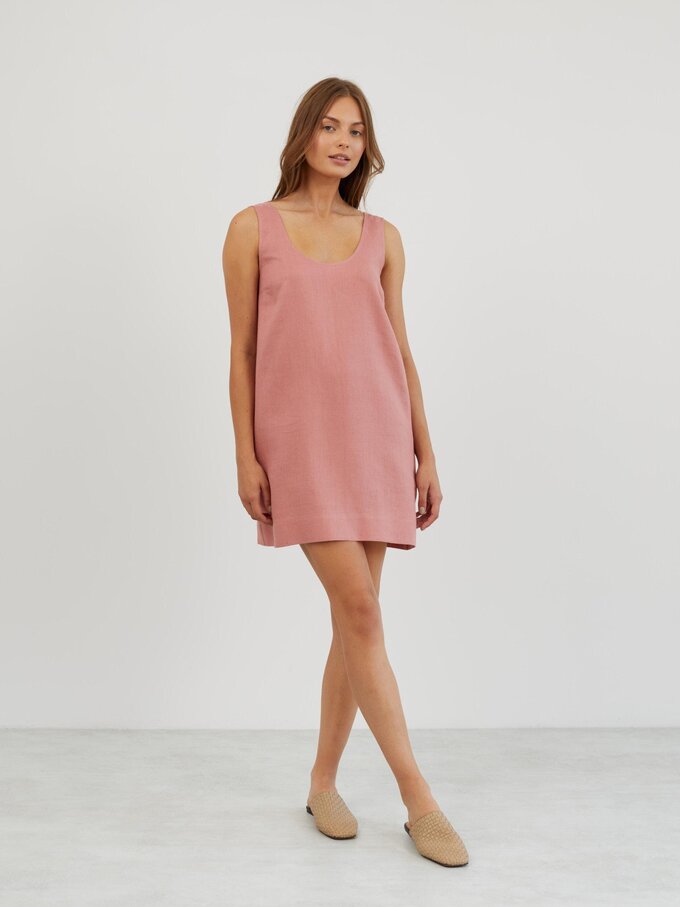 Image 2 of Linen Shift Dress in Salmon Pink SAMIE from Love and Confuse | Handmade Linen Clothing for Women