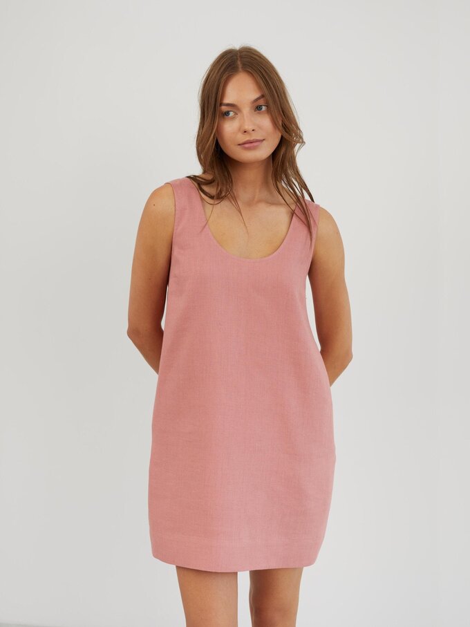 Image 4 of Linen Shift Dress in Salmon Pink SAMIE from Love and Confuse | Handmade Linen Clothing for Women