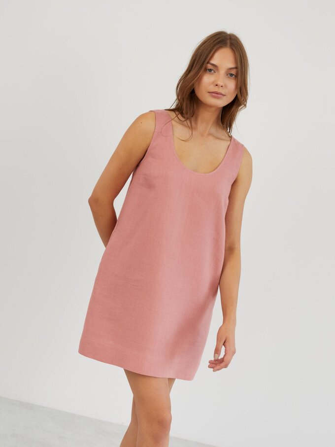 Image 5 of Linen Shift Dress in Salmon Pink SAMIE from Love and Confuse | Handmade Linen Clothing for Women