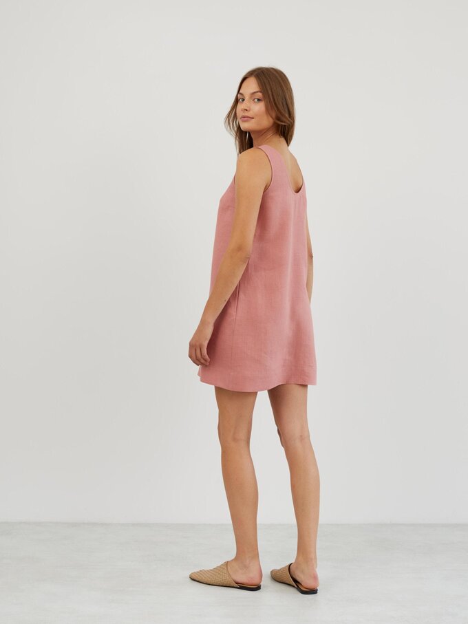 Image 6 of Linen Shift Dress in Salmon Pink SAMIE from Love and Confuse | Handmade Linen Clothing for Women