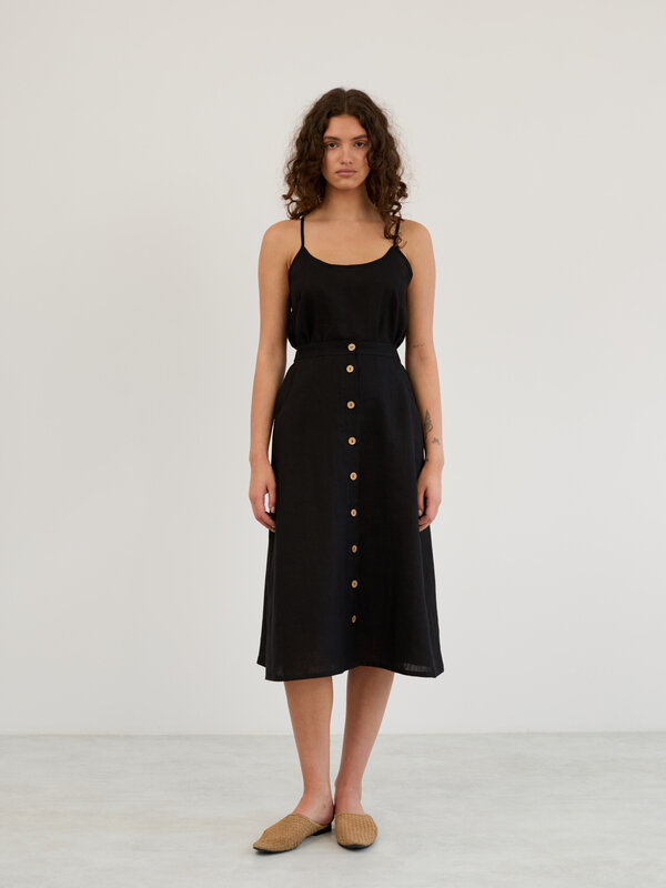 Image 1 of Linen Button Front Midi Skirt in Black LAMINTA from Love and Confuse | Handmade Linen Clothing for Women