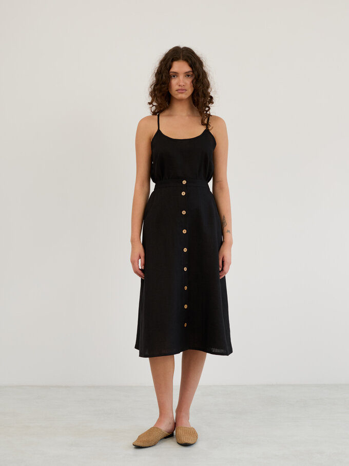 Image 1 of Linen Button Front Midi Skirt in Black LAMINTA from Love and Confuse | Handmade Linen Clothing for Women