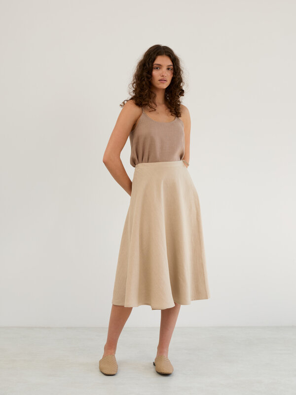 Image 1 of Linen Wrap Midi Skirt in Beige KENZIE from Love and Confuse | Handmade Linen Clothing for Women