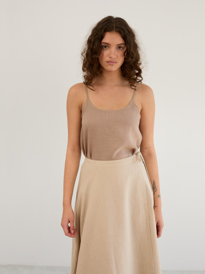 Image 2 of Linen Wrap Midi Skirt in Beige KENZIE from Love and Confuse | Handmade Linen Clothing for Women