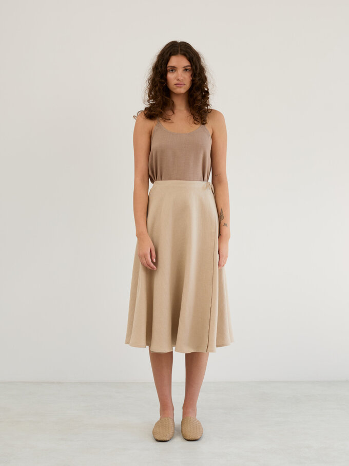 Image 3 of Linen Wrap Midi Skirt in Beige KENZIE from Love and Confuse | Handmade Linen Clothing for Women