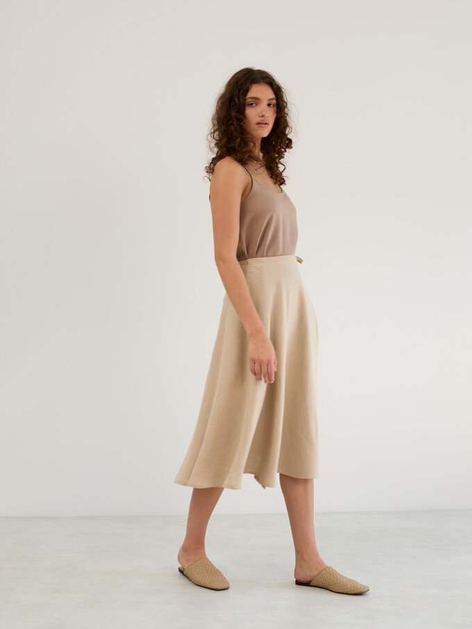 Image 4 of Linen Wrap Midi Skirt in Beige KENZIE from Love and Confuse | Handmade Linen Clothing for Women