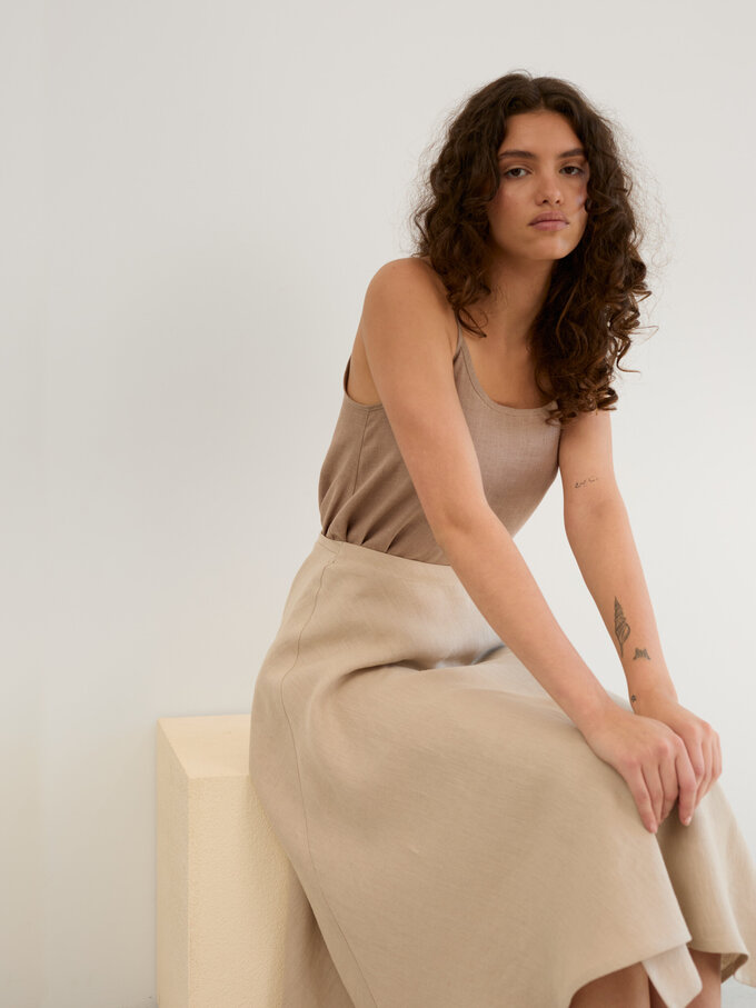 Image 5 of Linen Wrap Midi Skirt in Beige KENZIE from Love and Confuse | Handmade Linen Clothing for Women