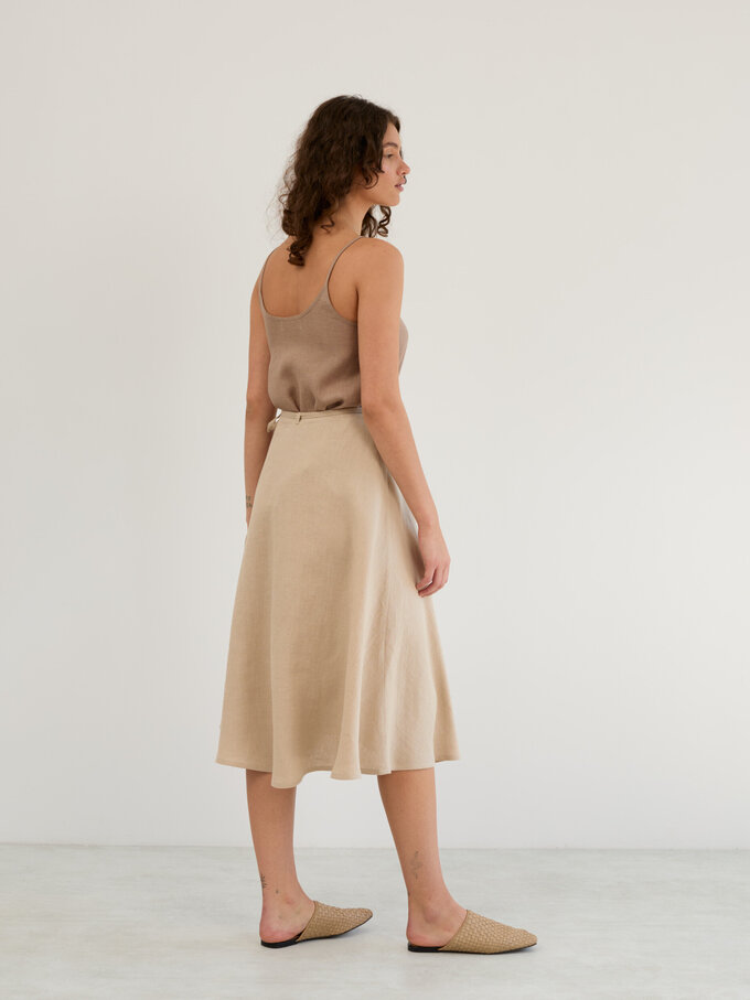 Image 6 of Linen Wrap Midi Skirt in Beige KENZIE from Love and Confuse | Handmade Linen Clothing for Women