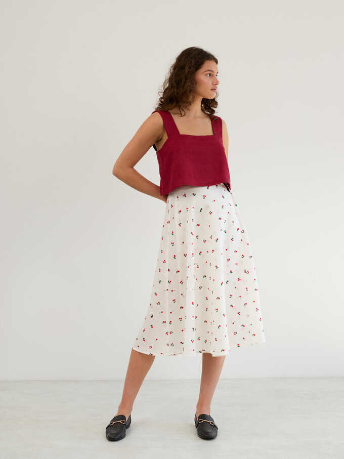 Image 3 of Linen Wrap Midi Skirt in Cherry Print KENZIE from Love and Confuse | Handmade Linen Clothing for Women