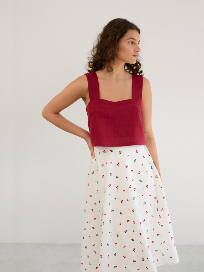 Image 4 of Linen Wrap Midi Skirt in Cherry Print KENZIE from Love and Confuse | Handmade Linen Clothing for Women