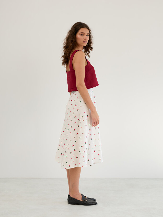 Image 5 of Linen Wrap Midi Skirt in Cherry Print KENZIE from Love and Confuse | Handmade Linen Clothing for Women