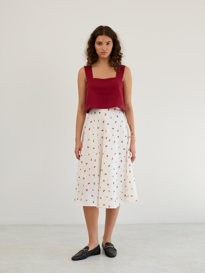 Image 6 of Linen Wrap Midi Skirt in Cherry Print KENZIE from Love and Confuse | Handmade Linen Clothing for Women