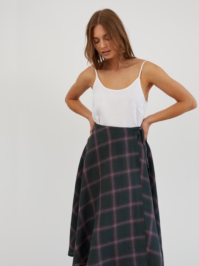 Image 2 of Linen Wrap Midi Skirt in Plaid Purple KENZIE from Love and Confuse | Handmade Linen Clothing for Women