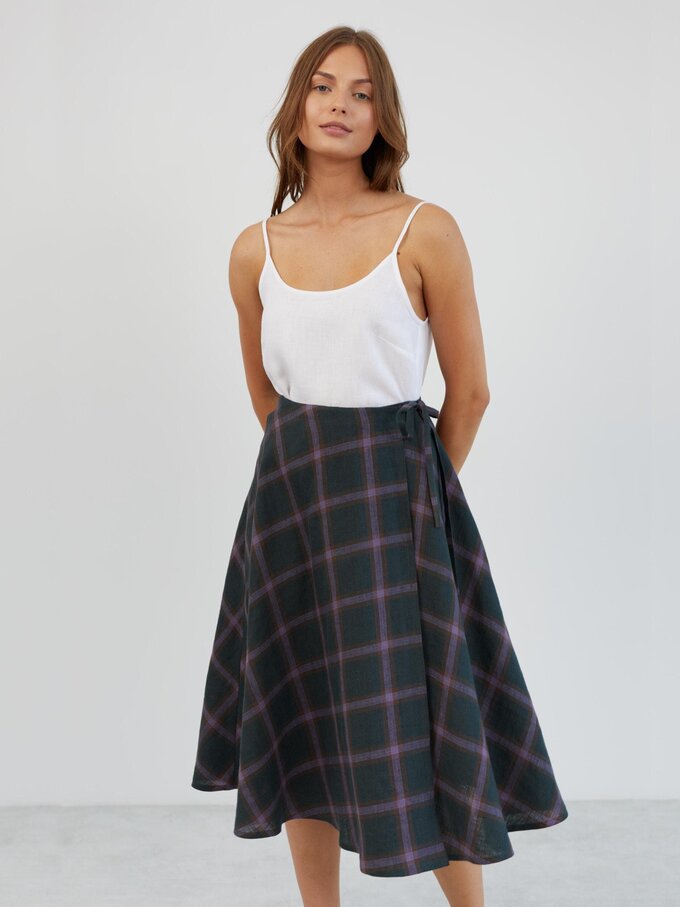 Image 3 of Linen Wrap Midi Skirt in Plaid Purple KENZIE from Love and Confuse | Handmade Linen Clothing for Women