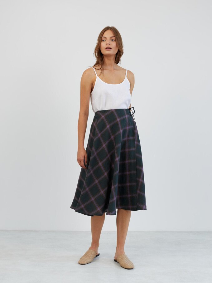 Image 5 of Linen Wrap Midi Skirt in Plaid Purple KENZIE from Love and Confuse | Handmade Linen Clothing for Women