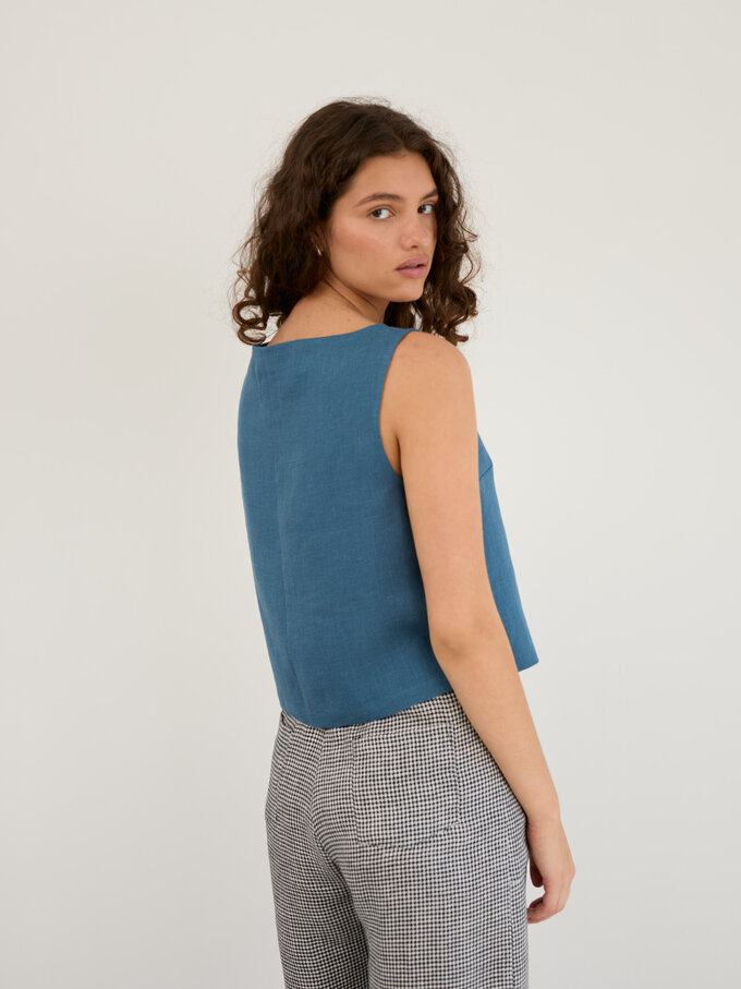 Image 5 of Linen Cropped Tank Top in Blue Sea SONATE from Love and Confuse | Handmade Linen Clothing for Women