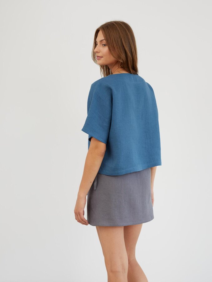 Image 5 of Boxy Cropped Linen Top in Sea Blue BEE from Love and Confuse | Handmade Linen Clothing for Women