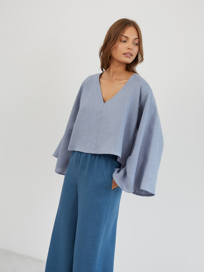 Image 1 of Oversized Linen Kimono Top in Vista Blue BONNIE from Love and Confuse | Handmade Linen Clothing for Women