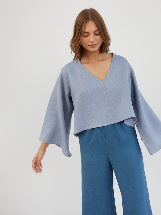 Image 3 of Oversized Linen Kimono Top in Vista Blue BONNIE from Love and Confuse | Handmade Linen Clothing for Women