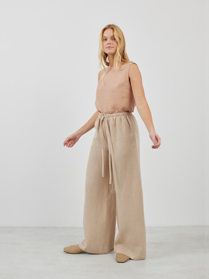 Image 3 of LUCAS Linen Wide Leg Drawstring Pants in Beige from Love and Confuse