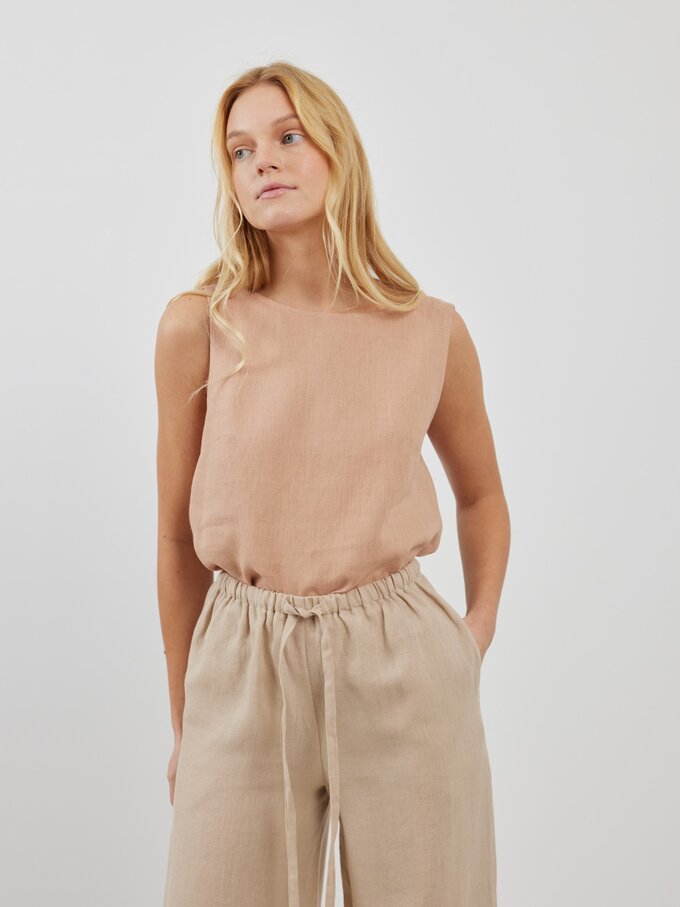 Image 4 of LUCAS Linen Wide Leg Drawstring Pants in Beige from Love and Confuse