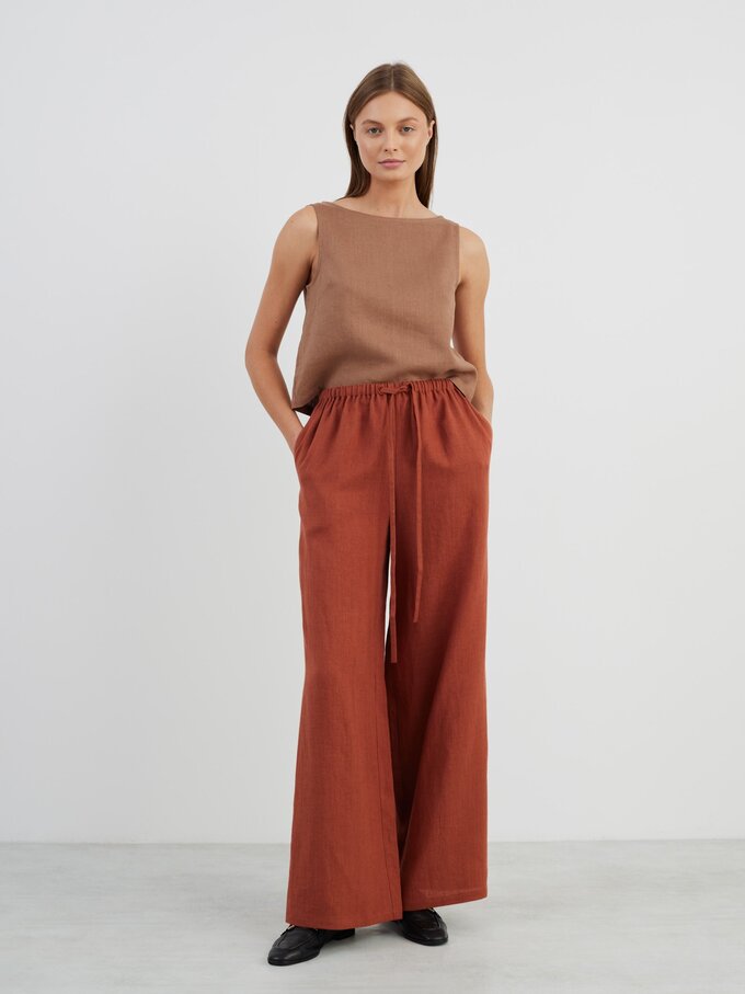 Image 4 of LUCAS Wide Leg Linen Pants in Rust from Love and Confuse