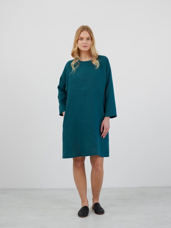 Image 2 of LUCIA Long Sleeve Linen Dress in Emerald Blue from Love and Confuse