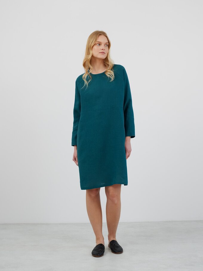 Image 4 of LUCIA Long Sleeve Linen Dress in Emerald Blue from Love and Confuse