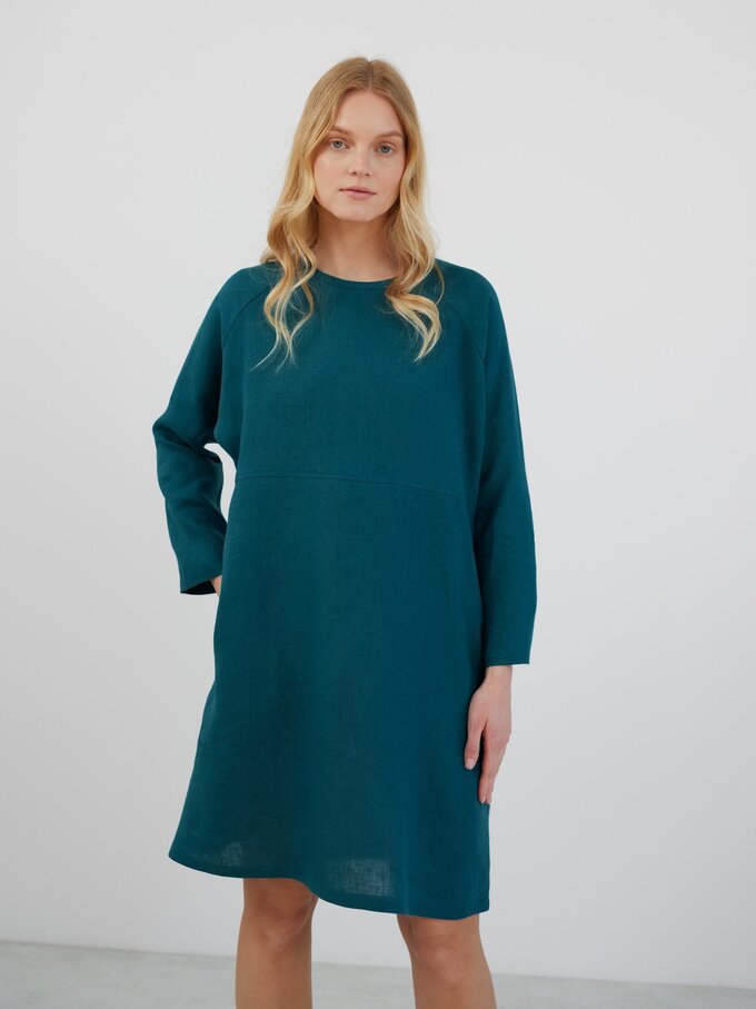 Image 5 of LUCIA Long Sleeve Linen Dress in Emerald Blue from Love and Confuse