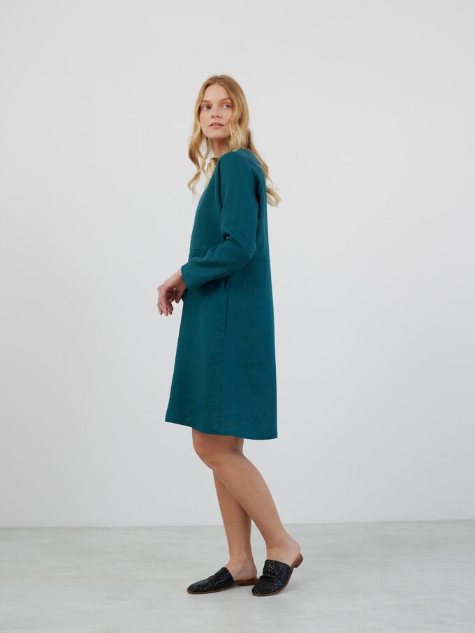 Image 6 of LUCIA Long Sleeve Linen Dress in Emerald Blue from Love and Confuse