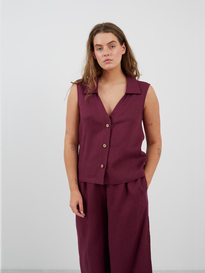 Image 1 of LUCY Linen Vest in Eggplant from Love and Confuse