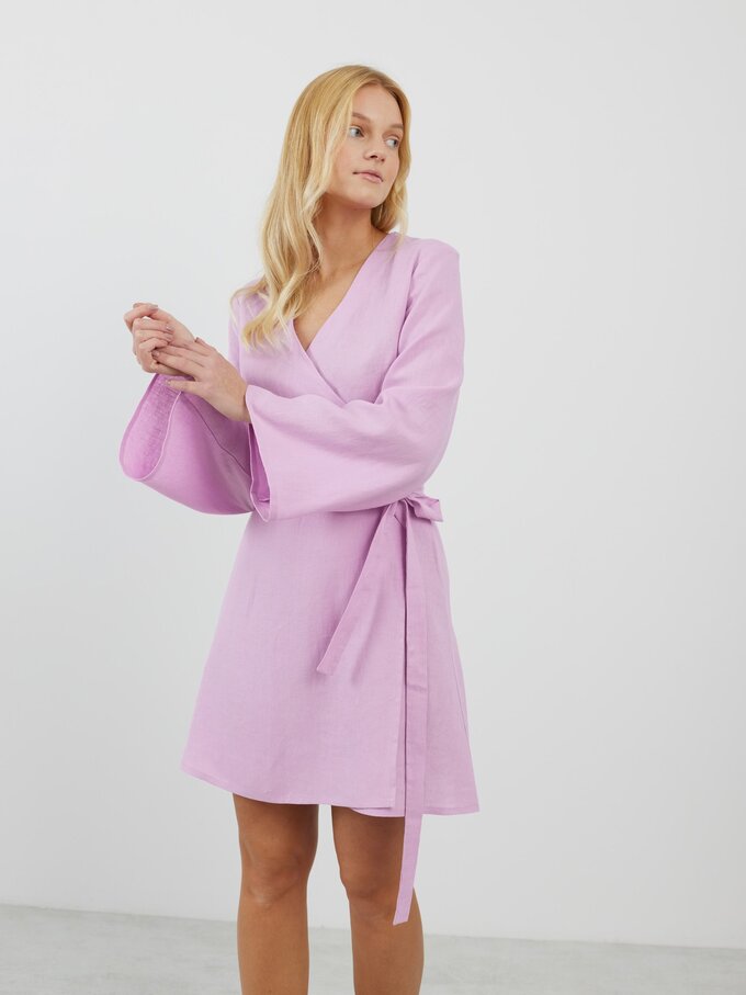 Image 1 of LYDIA Long Sleeve Mini Linen Dress in Lilac from Love and Confuse