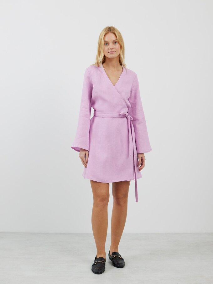 Image 2 of LYDIA Long Sleeve Mini Linen Dress in Lilac from Love and Confuse