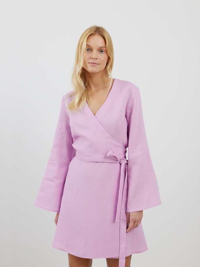 Image 3 of LYDIA Long Sleeve Mini Linen Dress in Lilac from Love and Confuse